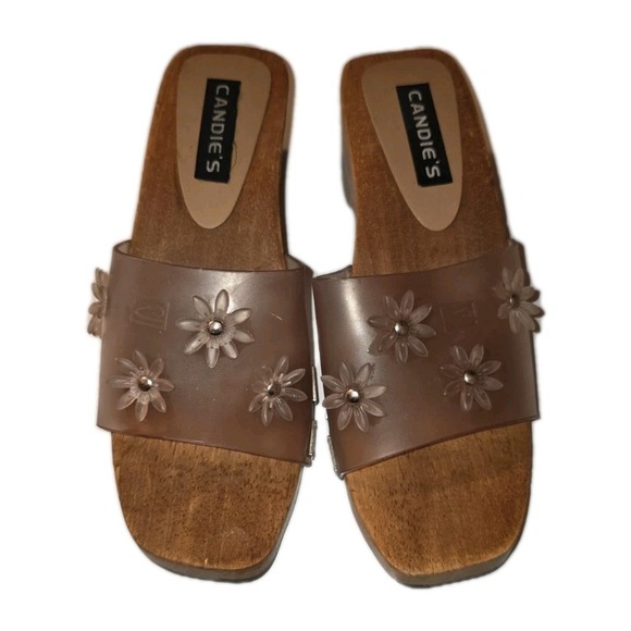 Candie's Shoes - Vintage Candies 90s Y2K Wood Chunky Clogs‎ Sliders Sandals Floral Size 8M